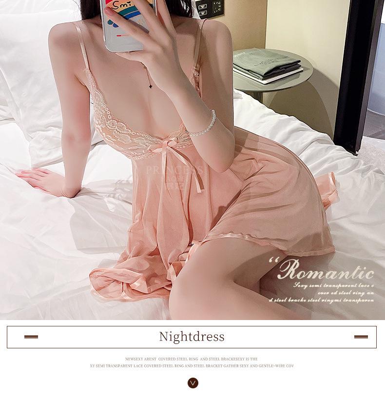Sexy Lace Camisole Nightdress Set: Enhances Bust, See-Through Lingerie for Women