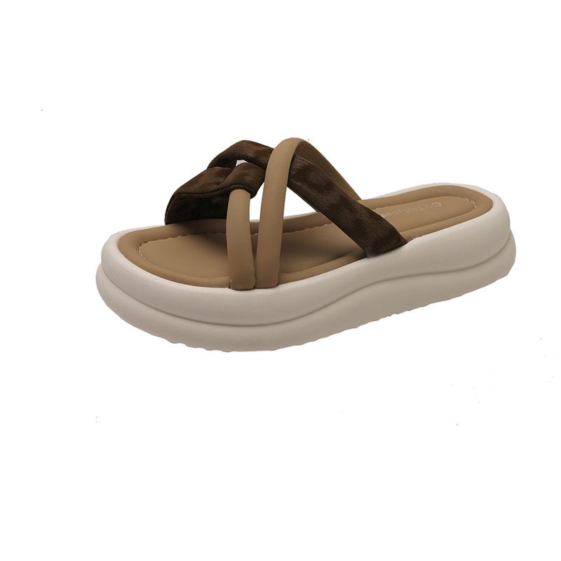 

Cross strap fashion one-word slippers women s muffin soft bottom casual cool slippers summer new lazy half slippers 40