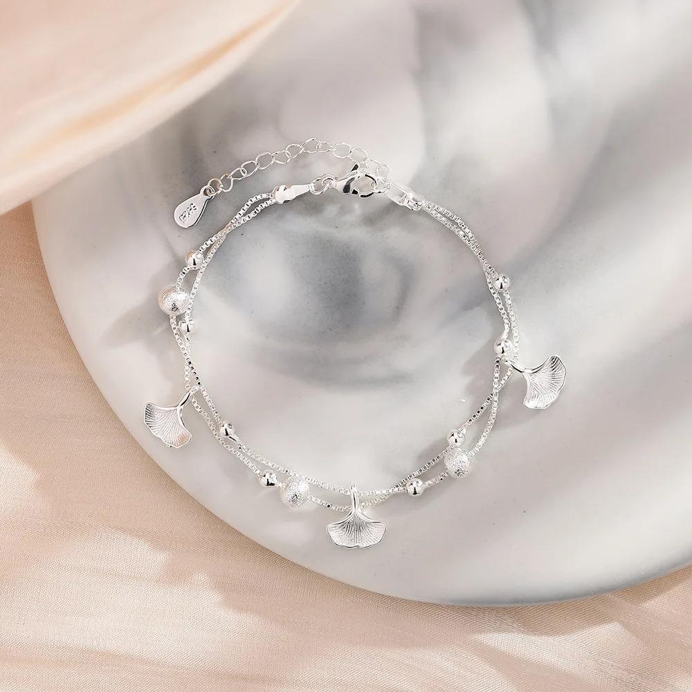 925 Silver Double Love Heart Hollow Beads Bracelet Adjustable Romantic Jewelry for Women Fashion Classic
