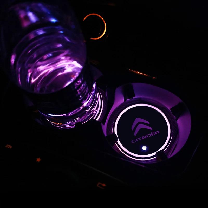 2Pcs Car Luminous Water Cup Pad LED Atmosphere Light For DS SPIRIT DS3 DS4 DS4S DS5 5LS DS6 DS7 DS9 WILD RUBIS E-Tense DIVINEDS