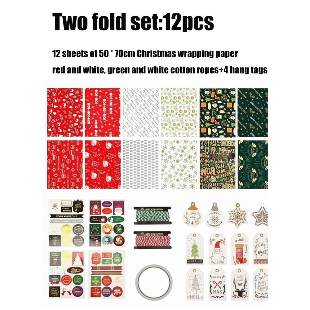 12pcs Striped Print Gift Wrapping Paper Snowflake Print Christmas Wrapping Paper Holiday Presents