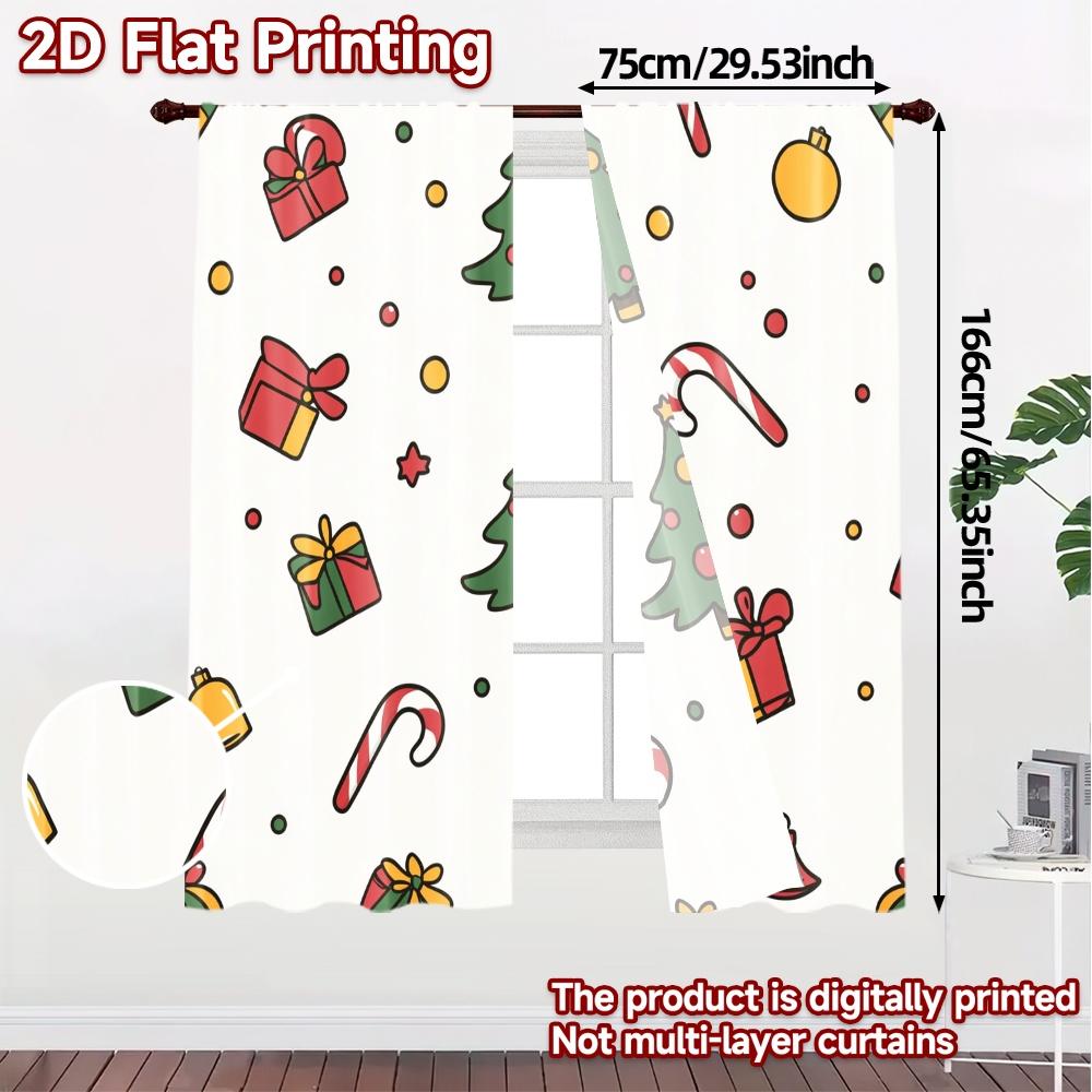 2pcs,Curtains Christmas Bells Candy Cane Tree Gift (2) Popular Curtain Fabric Versatile Polyester Fabric Curtains Art Deco