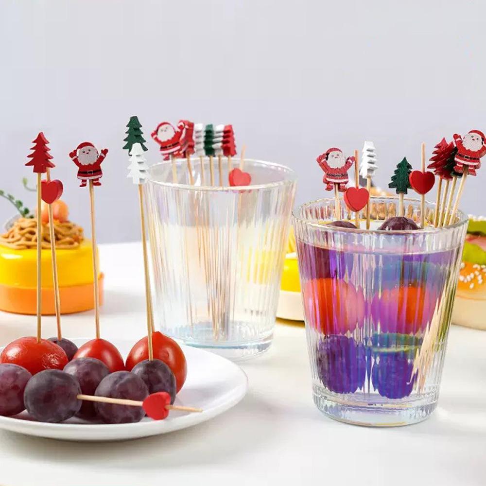200/100/50 PCS fruit toothpick bamboo stick - disposable fruit fork Dim sum sushi cocktail stick - suitable for Christmas, parti