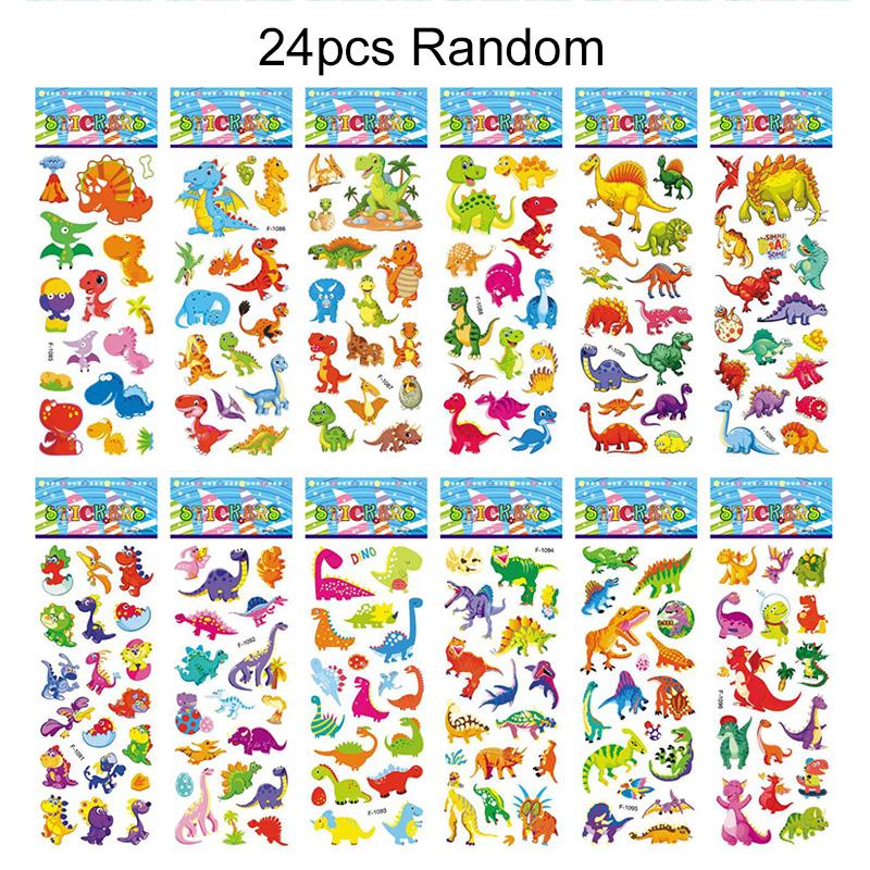 6/12/24pcs 3d Stationery Stickers Reusable Cartoon Dinosaur Design Office Cultural And Educational Supplies Student Rewards TMZ