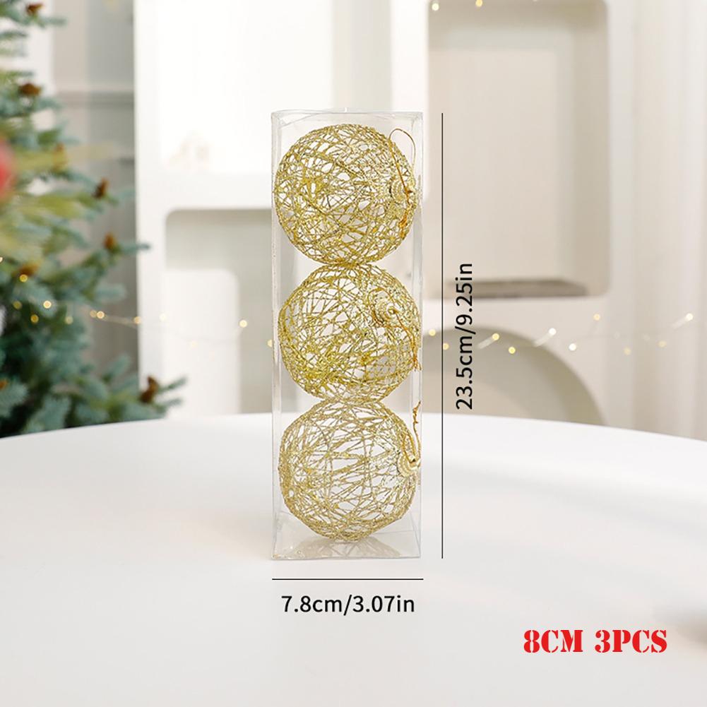 Christmas Gold Glitter Iron Wire Ball Vintage Christmas Tree Decor Hanging Christmas Gift Wrap Embellishment Home Holiday Decor