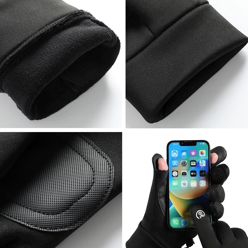 Handskar herr höst och vinter ridning utomhus vändbar två fingrar pekskärm vindtäta varma slitstarka sammet körning sport handskar