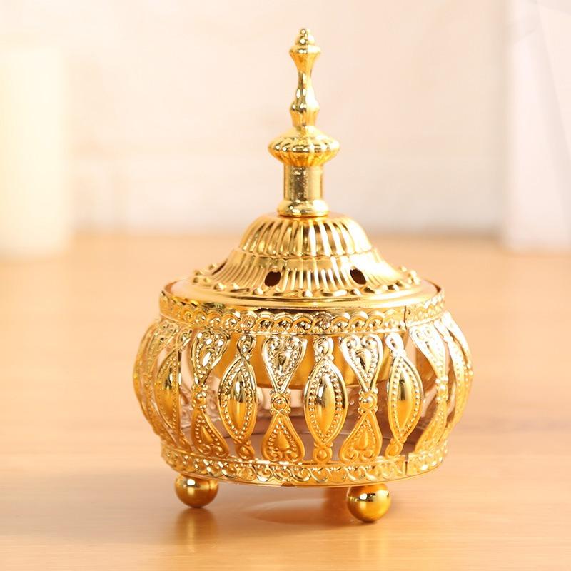 Exquisite Arabic Style Hollow Tower Incense Burner  Crafted From Golden Metal for Bakhoor Ideal for Home and Hotel Ornament