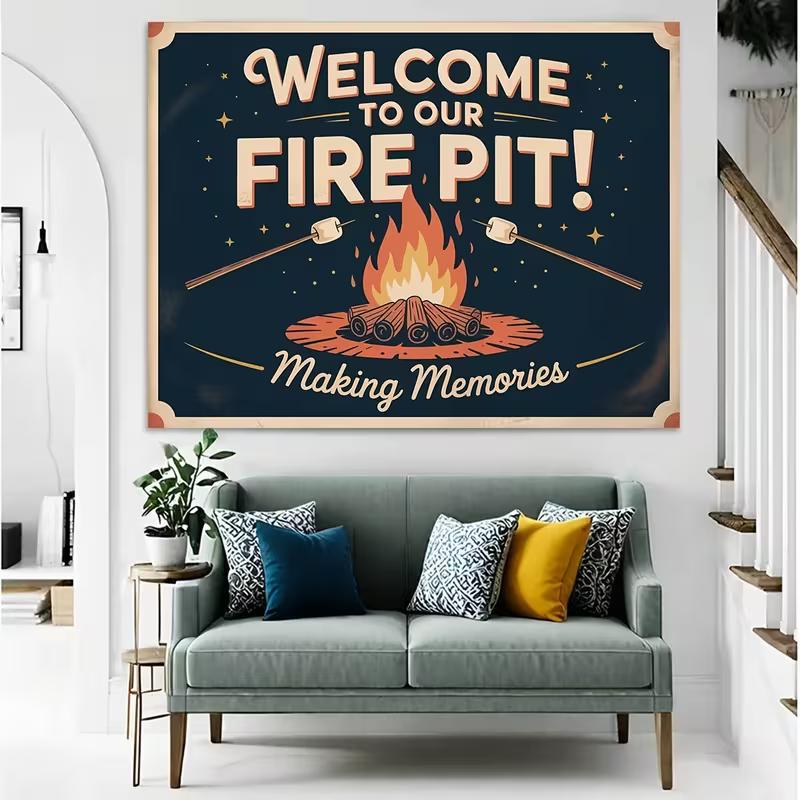 2D Flat Printing Vintage Campfire Backdrop for S'mores Night and Family Gathering Photoshoot