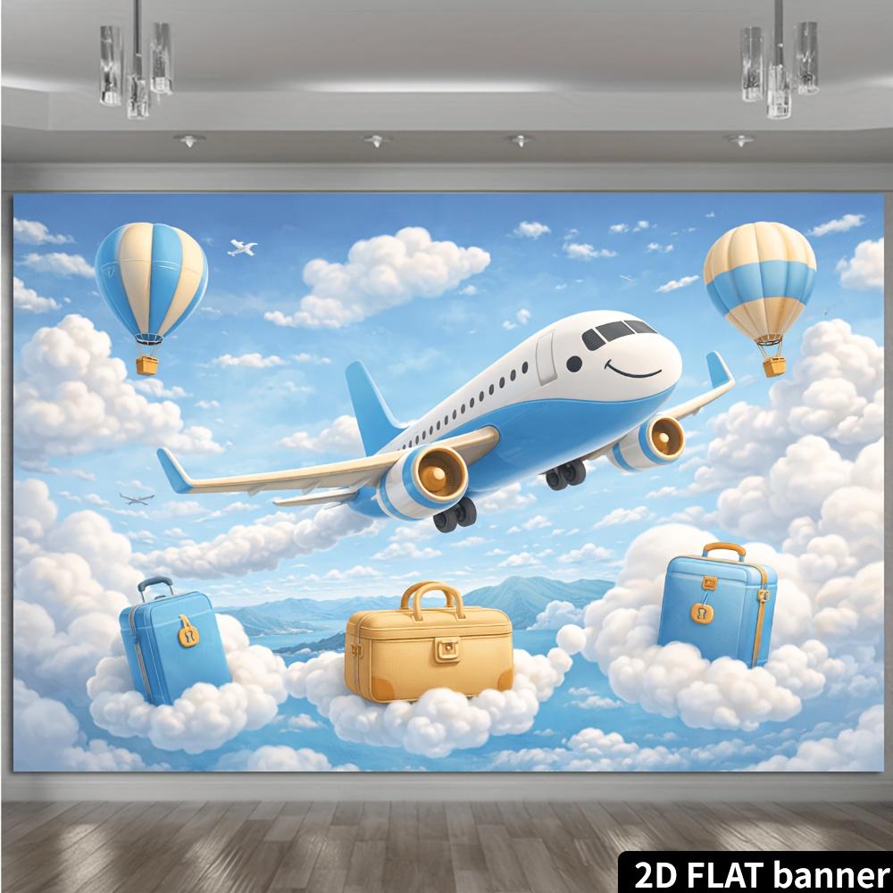 2D Flat Theme Banner Backdrop Theme With Warm Balloons Elements Backdrop Made with No Power Required For Indoor Wall Decor Photo Backdrop