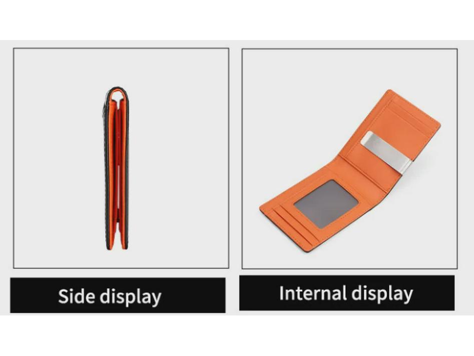 Premium Genuine Leather RFID-Blocking Short Wallet with ID and Card Holder, European and American Design.