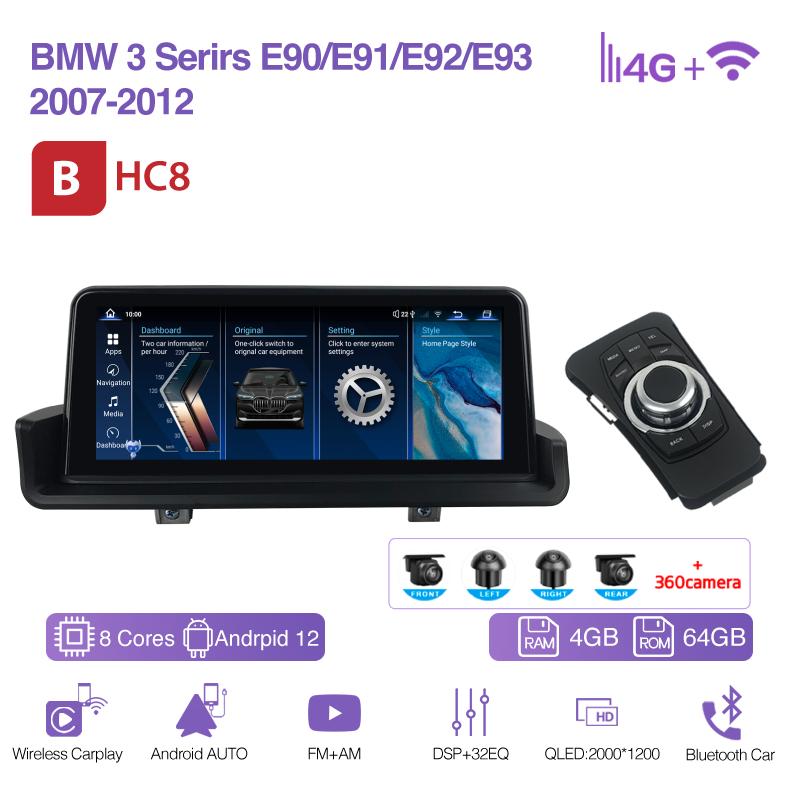 10.25Inch Car Multimedia Video Player For BMW 3 Series E90/E91/E92/E93 2007-2012 GPS Navigation Radio CarPlay 4G 360Camera