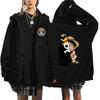 Mens Oversized Hooded Zip-Up Sweatshirt With One Piece Anime Print Plus Size Fleece-Lined Casual Jacket Fall