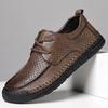 Summer New Lace-up Breathable Punching Hollowed-out Leather Shoes High-end Round Head Soft Sole Casual Shoes