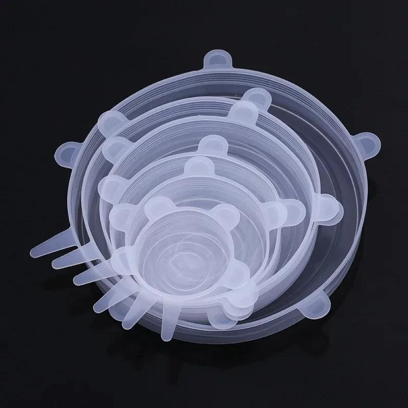 6PCS Food Preservation For Kitchen Accessory Adjustable Elastic Silicone Caps Sizes Household Kitchen Storage Organization Cover Home