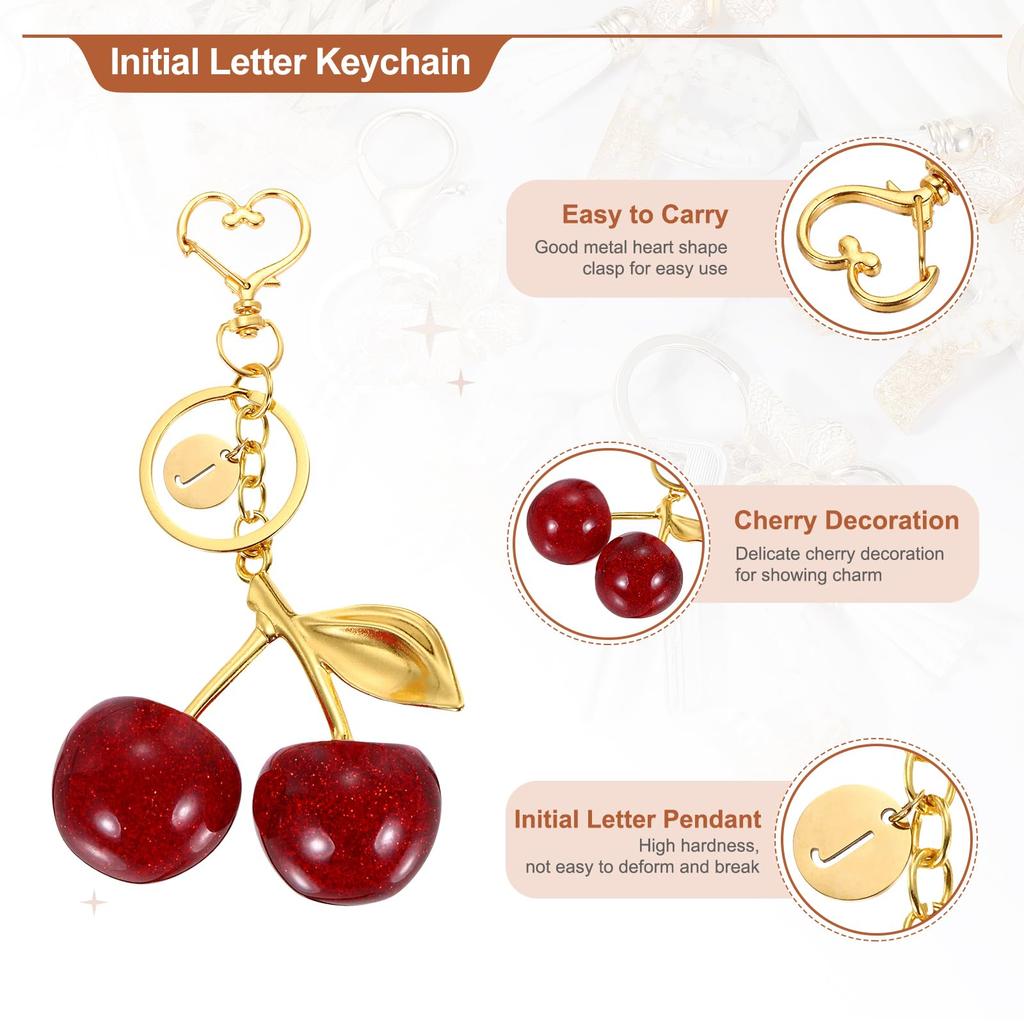 [uxcell] Initial Letter Keychain, Cute Cherry Alphabet J Letter Decor with Letter Pendant for Women's Keepsake Purse Handbag Backpack (Red)