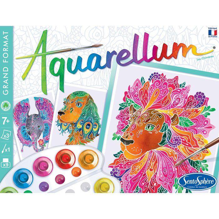 Peinture aquerelle - SENTOSPHERE - Aquarellum - Chimeres - 9 couleurs - 3 tableaux - Sertissage sur papier Vélin - Des 7 ans