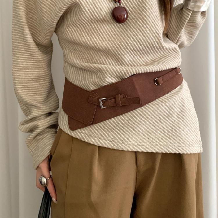 Luxurious Matte Finish Wide Belt PU Waistband Slimming For Women Retro Clasp Two Color Option Easy Styling