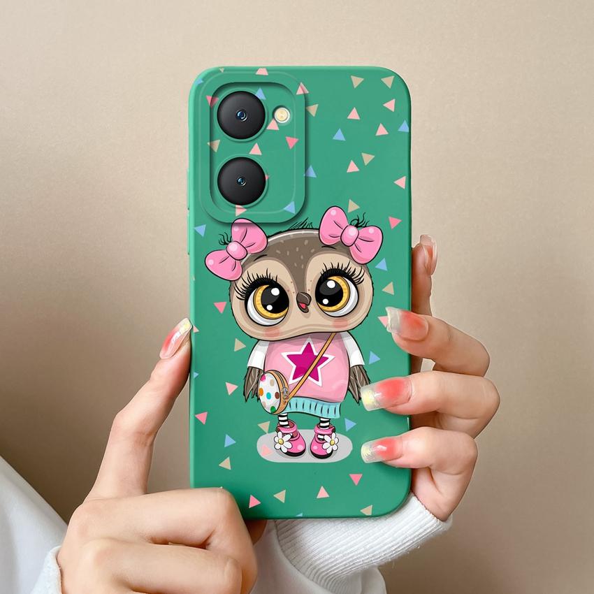 For Vivo Y03t iQOO Z9 Lite U5x Y18i Y18t Y02t Y400 Pro Cute Owl Cellphone Cover Camera Protection Liquid Silicone Anti Slip Shell For Vivo Bumper Case