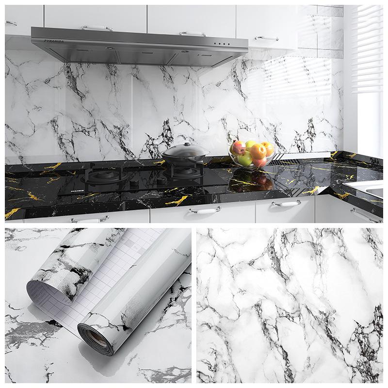 Waterproof wallpaper self-adhesive marble decorative film cabinet wardrobe door desktop furniture renovation wall stickers