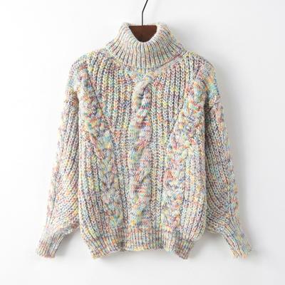Damski Jesienno-Zimowy Styl Retro Sweter Gruby Golf Luźny Dzianinowy