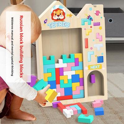 3D Russian Tetris Wooden Puzzle Educational Toy for 4 6 Year Old Children
