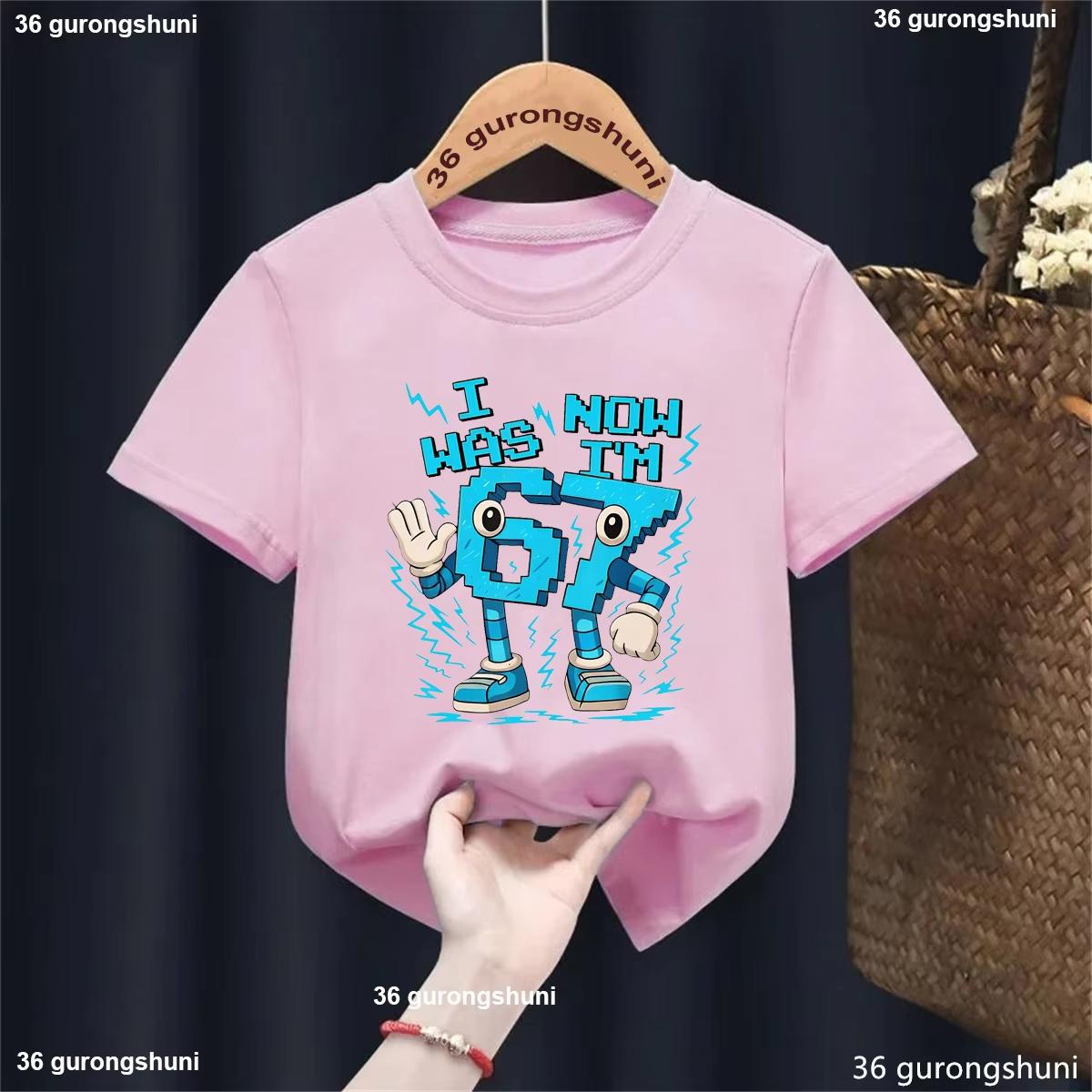 Kids 67 Blue Cartoon Character TShirt Breathable Cotton Casual Streetwear Toptk0209 100