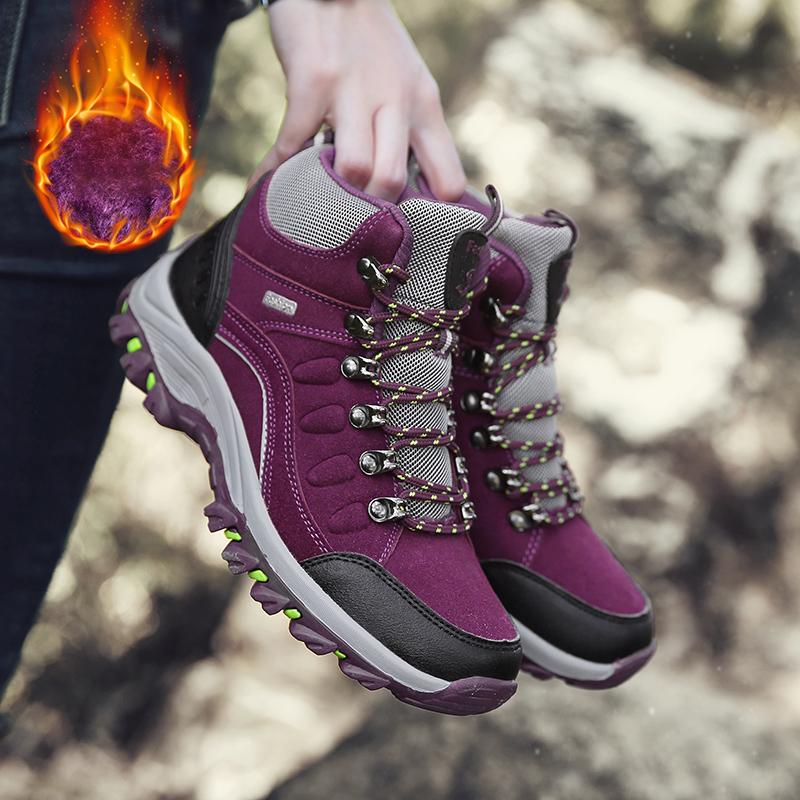 Men Winter Plush Ankle Boots Women Waterproof Plush Snow Boot Men Hiking Shoes Outdoor Sneakers Couple Climbing Trekking Boots