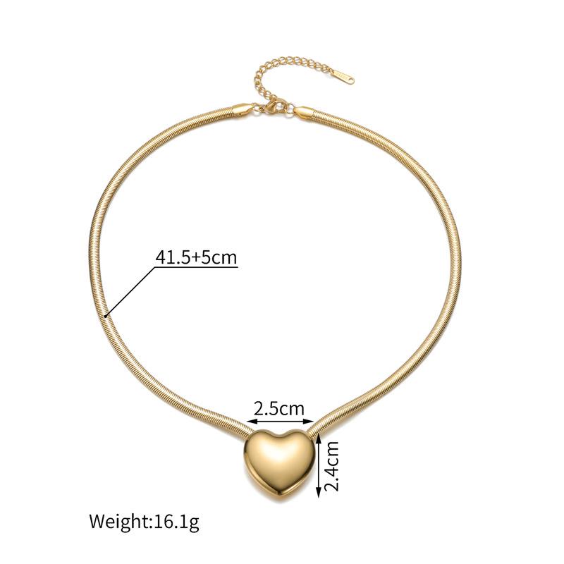 18 Karat Gold Herz Anhänger Pullover Kette Halskette - Edelstahl, Einfaches Design, Leichter Luxus.