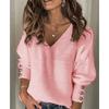 QICED Women's Fashion Casual Solid Color Print Long Sleeve V Neck Blouses & Shirts