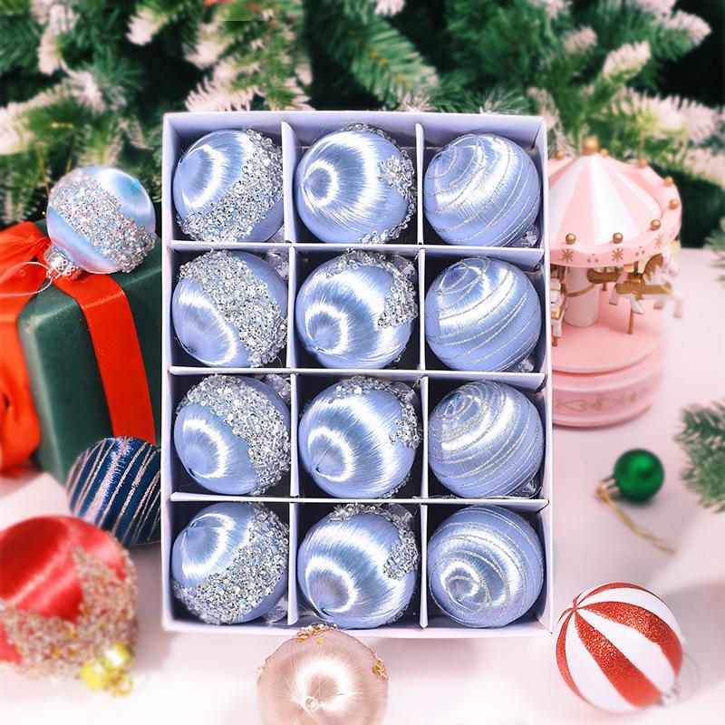 Silk Thread Wave Christmas Balls – Hand-painted Tree Ornaments, 6cm, Set of 12