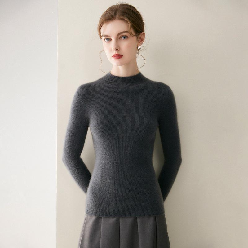 Women's 100% Pure Cashmere Seamless Half-High Collar Slim Fit Sweater - Perfect Knit Base for Autumn/Winter