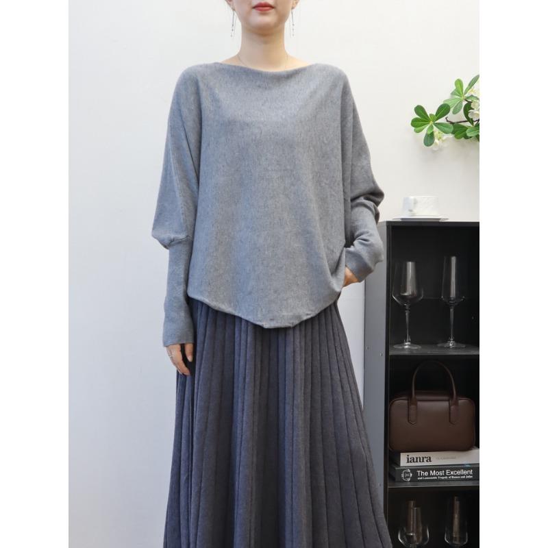 Irregular Bat Sleeve Pullover Sweater Women's Autumn and Winter New Loose Lazy Wind Knitted Sweater Top