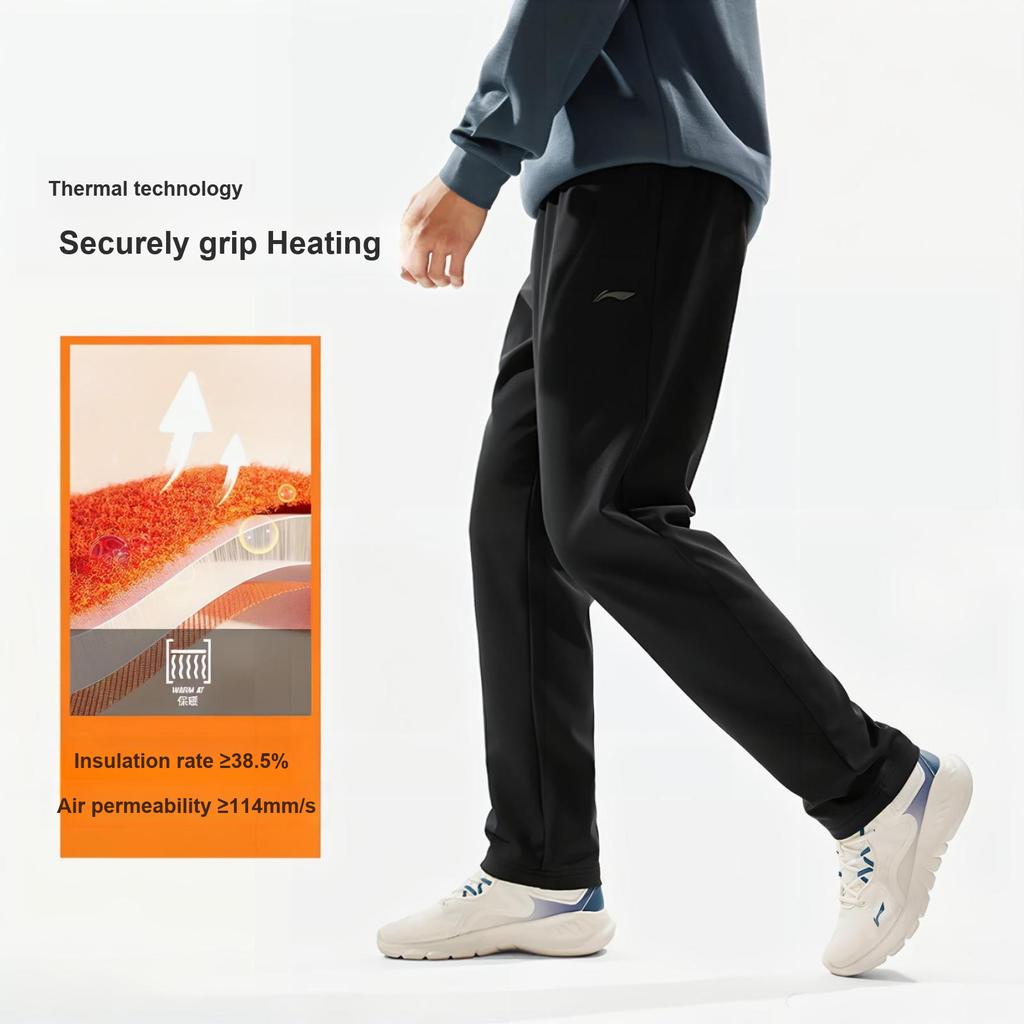 Li Ning Fitness Series Solid Color Mid Waist Comfortable Breathable Versatile Straight Leg Sports Pants Men Bottoms Graphite-Gray AYKU525-2