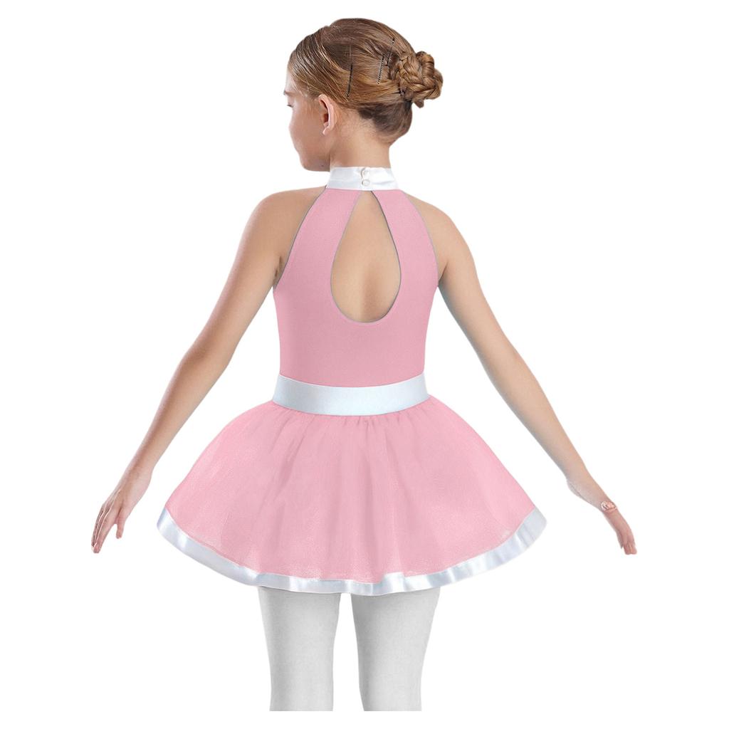 Rochie Tutu pentru Fete Corset cu Paiete Fustă Tulle Stratificat Fără Mâneci Spate Decupat Pantaloni Scurți Incorporați Costum Balet