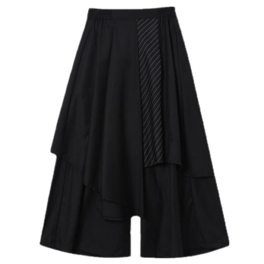 Frühling/Herbst Lässige Hosen Damen Unregelmäßig Dunkel Schwarz Weites Bein Hosen Patchwork Gestreift Mode Hosen