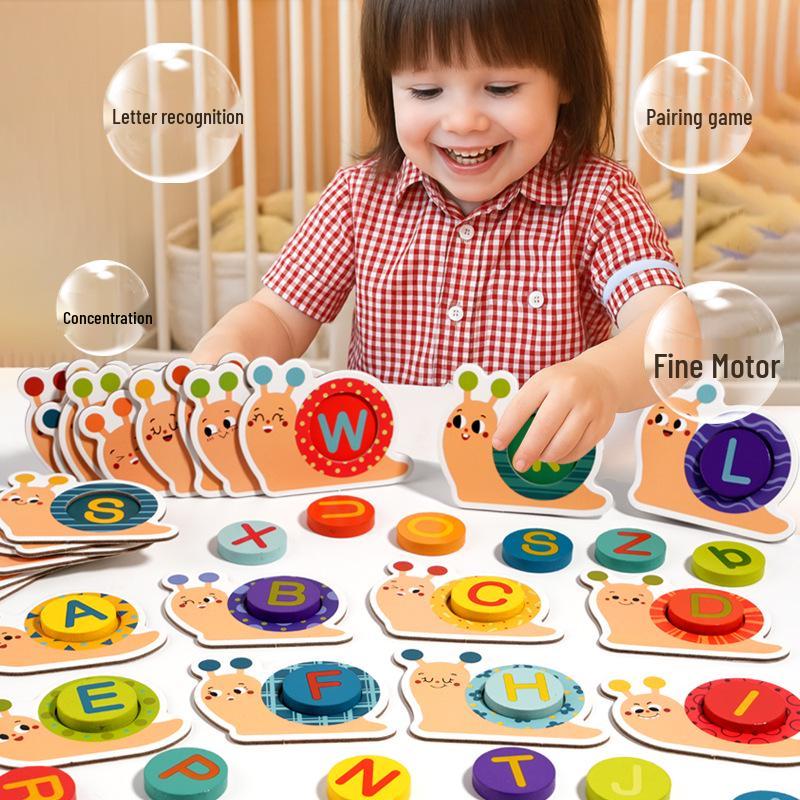 Montessori Wooden Snail Alphabet Matching Educational Toy for Kids