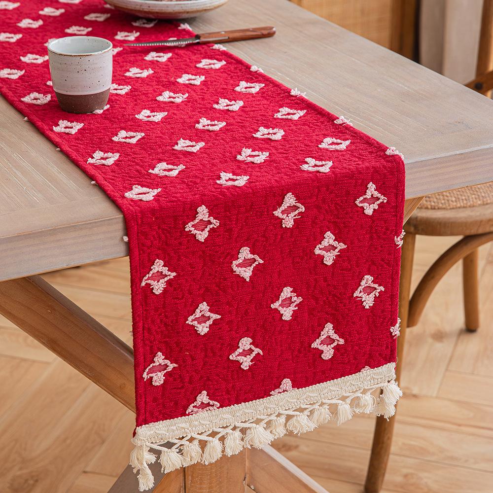 1pc Boho Table Runner for Home Decor Macrame Cream Yellow Farmhouse Table Runner with Tassels for Bohemian Dining Bedroom Decor
