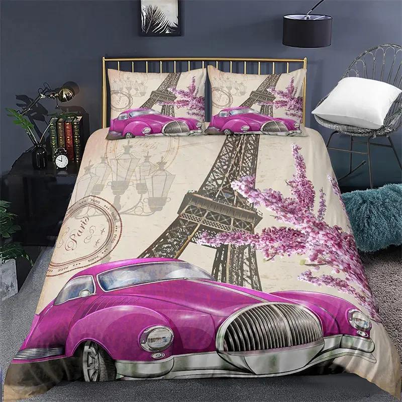 Paris Eifel Tower Twin King Soft Duvet Cover Romantic Theme Swet Couple Beding Set Microfiber Flower Warm Comforter Cover For Girl Ten