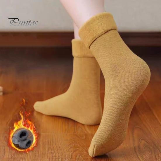 2 Pairs Women Winter Socks Mid-tube Solid Color High Elasticity Keep Warm Lightweight Comfort Warmth Daily Socks Sport Socks