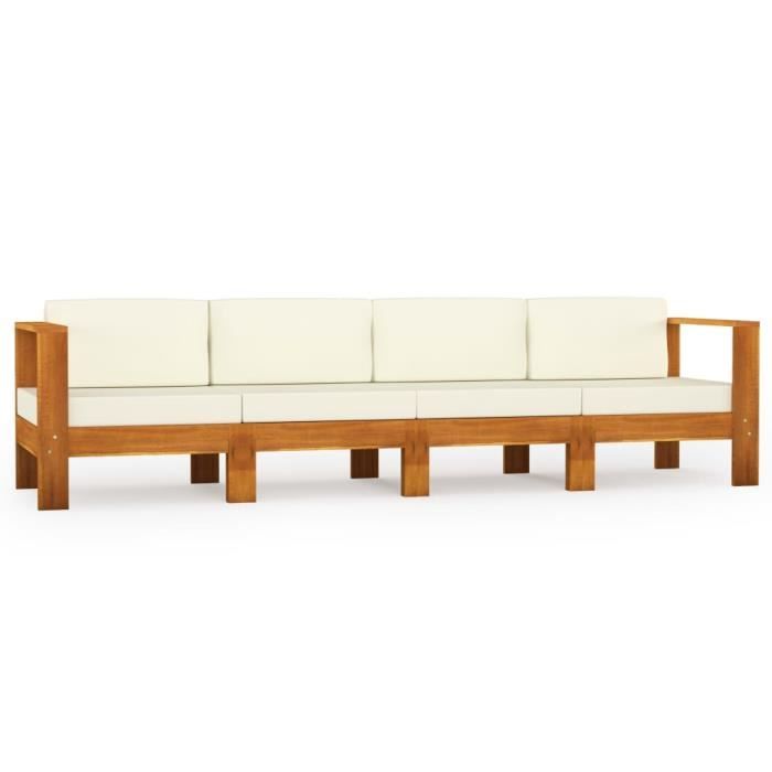 VidaXL Canapé de jardin 4 places et coussins blanc crème Bois d'acacia