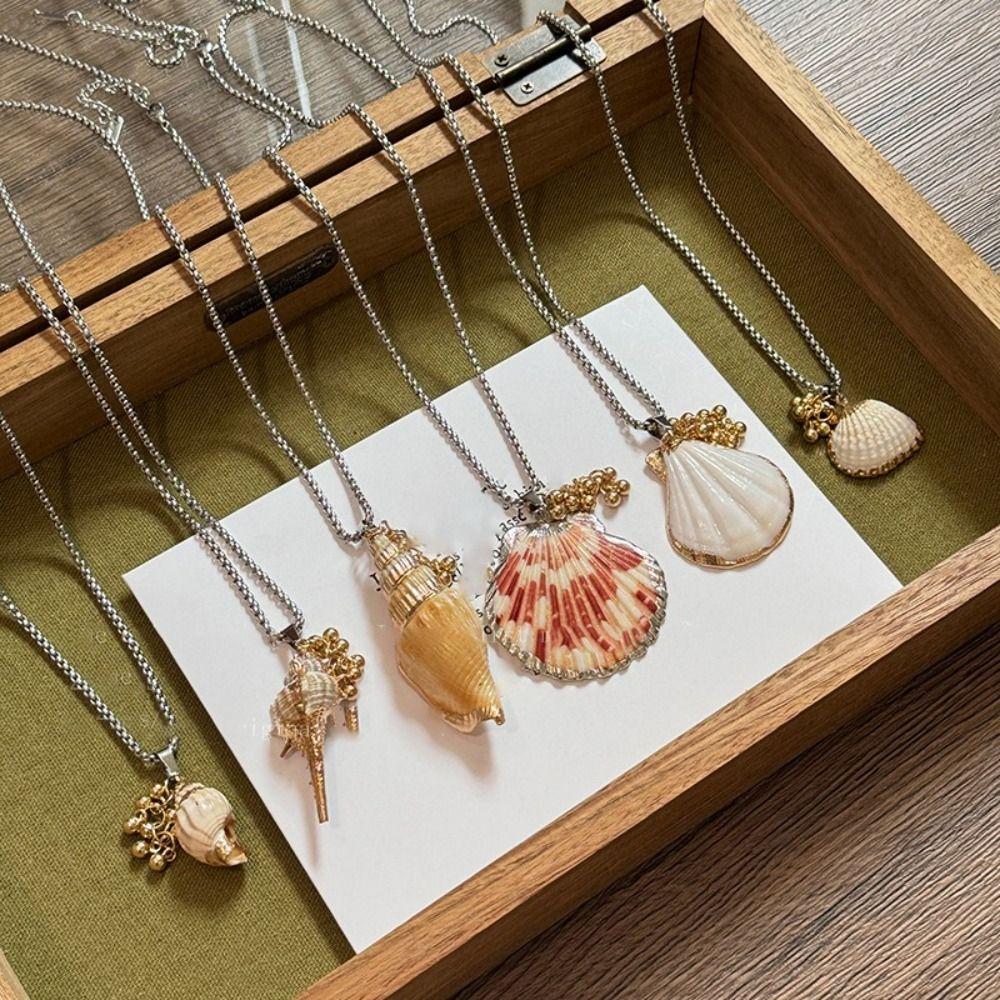 Handmade Scallop Beads Necklace Multiple Strand Chain Choker Shell Pendant Necklace Sweet Style