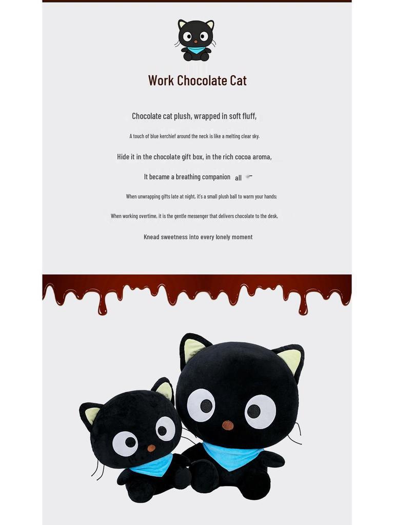 Adorable Dazed Black Cat Plush Toy with Scarf - Perfect Birthday Gift for Children