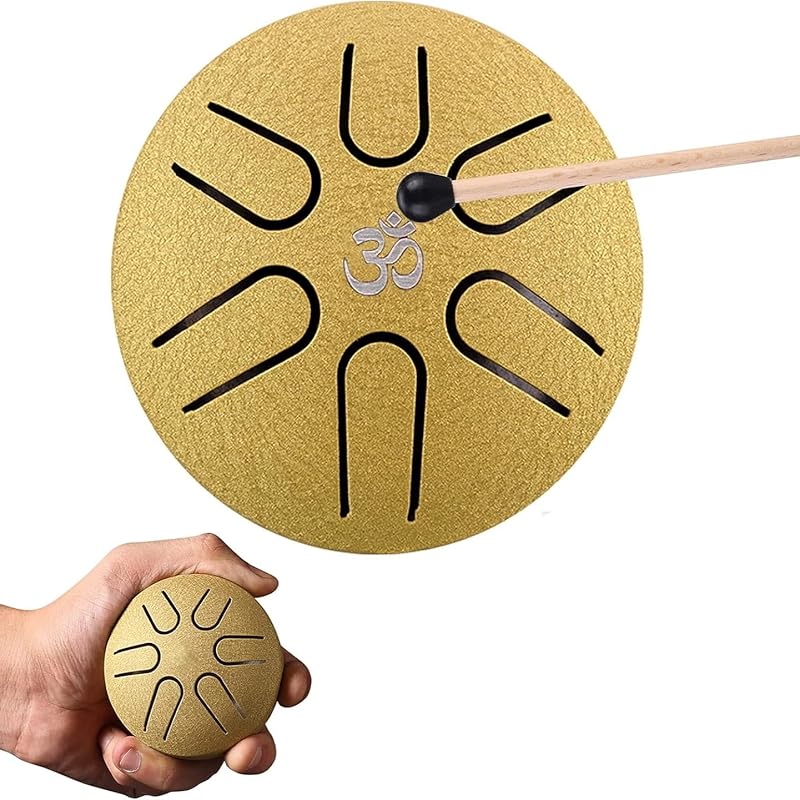 Steel Tongue Drum 3 inch 6 Notes, Mini Hand Drums Musical Percussion Instrument with Drumstick and Music Book, Percussion Instrument for Music