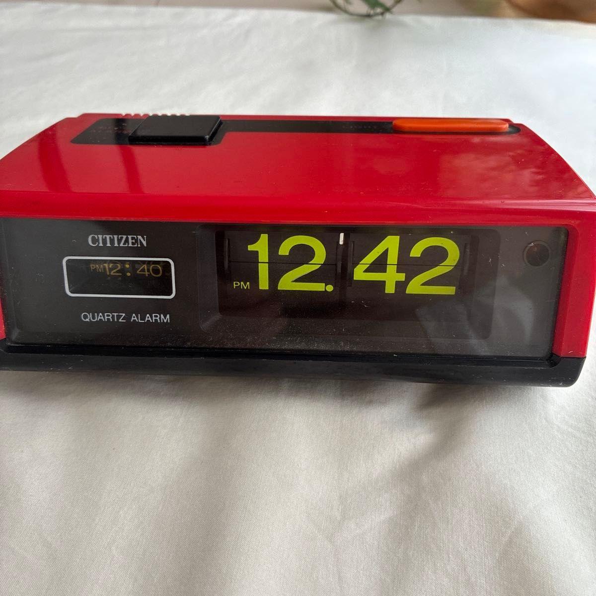 Used CITIZEN QUARTZ ALARM Citizen Flapping Clock Red Retro