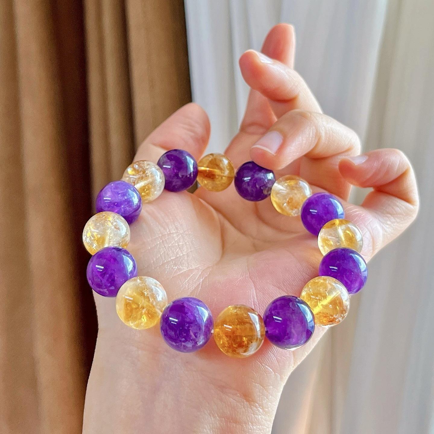 12Mm Large Particle Natural Citrine Amethyst Design Bracelet