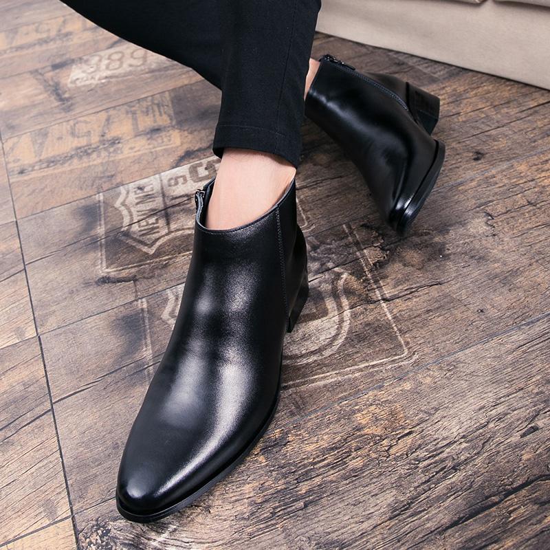 Herre Spiss Tå Lærstøvler Mote Pustende Ankelstøvletter Herrestøvler