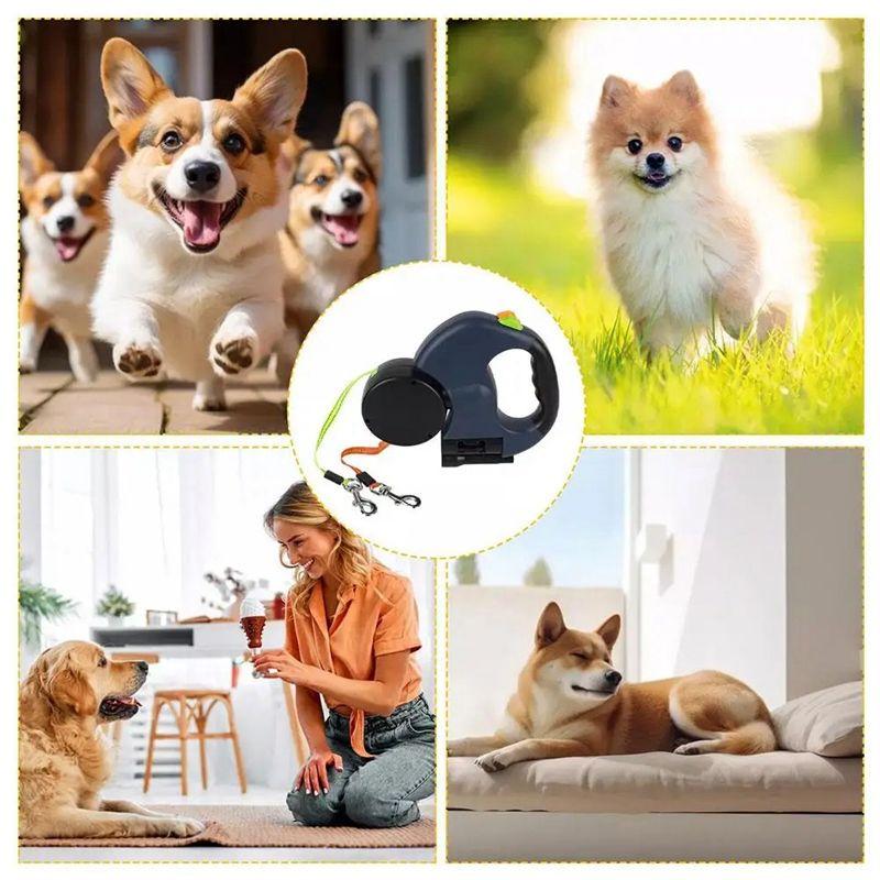 Aug. Auto Retractable Dual Dog Leash With Flashlight Waste Bag Box Roulette Double-Ended Traction Rope Pet Dog Supplies