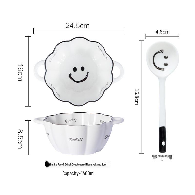 Charming Ceramic Double-Ear Berry Petal Bowl for Fruit, Salad, or Noodles - Anti-Scald Design.