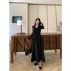 French temperament black long-sleeved dress women's autumn new waist and thin long bottom t-shirt skirt