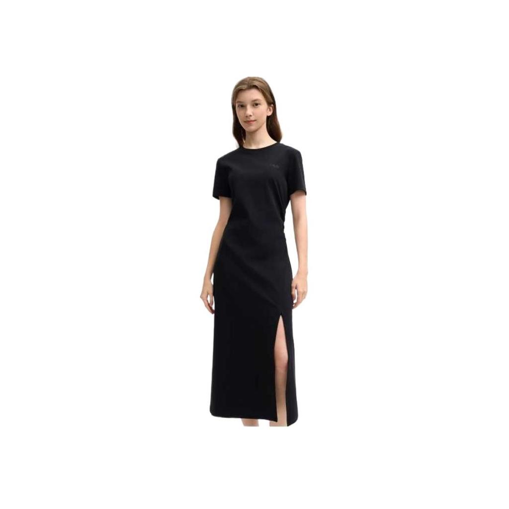 FILA Original Comfortable Fashion Simple Slim Fit Short Sleeve Dress Women dresses Black F51W529313F-FBK